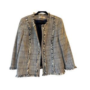 Kasper tweed fringed blazer size 16 metallic thread preppy work classic bling